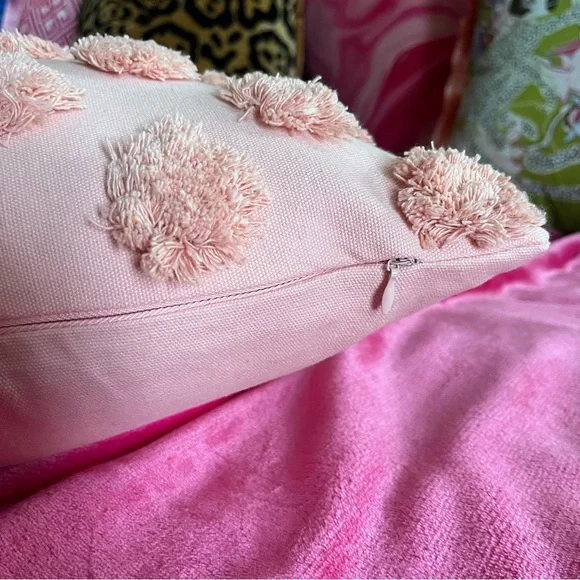 Luxury Home | Boho Chic Blush Pink Tufted Polka Dot Throw Pillow Cover - Picture 9 of 9